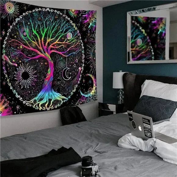 Tree of Life Tapestry Black Light Tapestry for Bedroom Spiritual Tapestry Aesthe